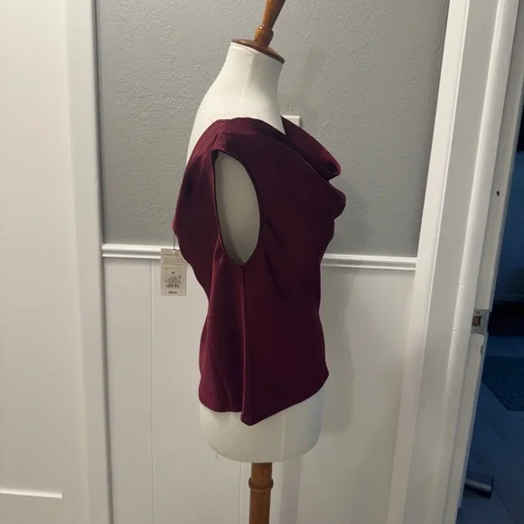 NWT A New Day Elegant Burgundy Women's asymmetrical sleeve Top Size M - Picture 2 of 5